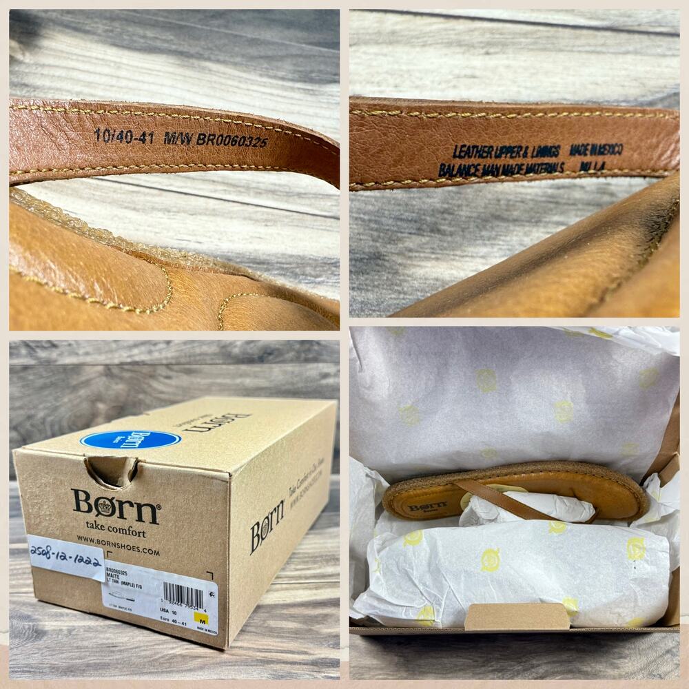 NIB Born Basic Maite 10M Tan Leather Flip Flops Comfort Flat Thong Sandals - Picture 9 of 10